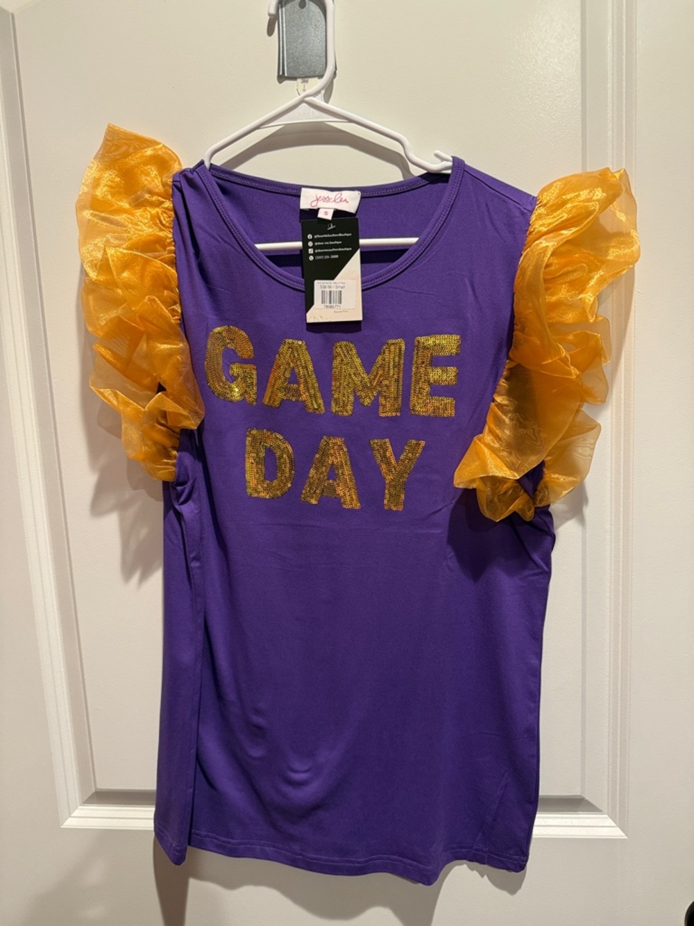 Purple "Game Day" Ruffle Sleeve Women's Top: LSU